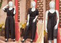 3 Pcs Premium Silk Nightwear Set With Lace | Satin Camisole & Shorts Sleepwear Free Size - SKU R-007 Black