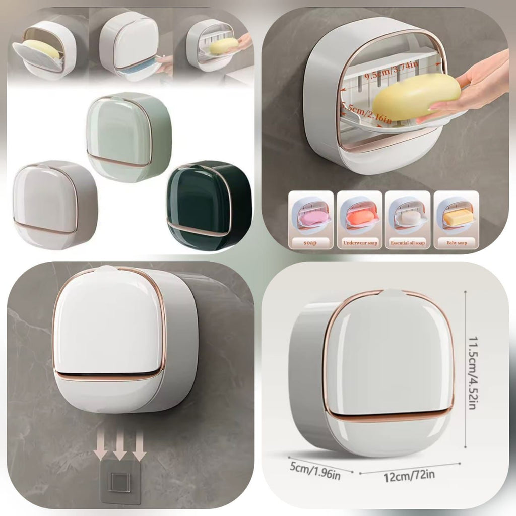 1PC Soap Box Wall Mounted Light Luxury Soap Holder Punch Free Drain Laundry Soap Box Easy Cleaning